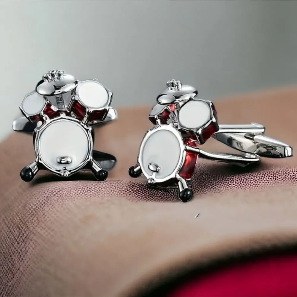 Drum Set Cufflinks Musician Wedding Tuxedo Formal Novelty Band Drummer Gift